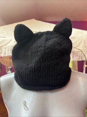 Black cat ears knit beanie hat